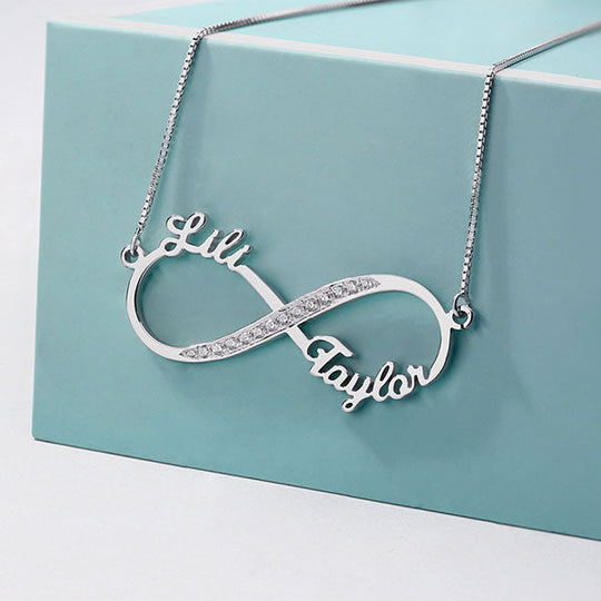 Custom Infinity 2 Names CZ Necklace Sterling Silver Ti Amo I love you