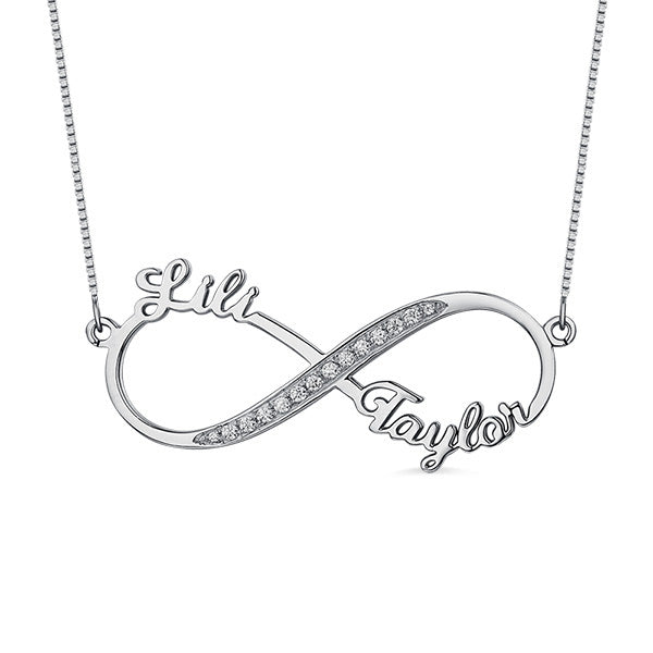 Custom Infinity 2 Names CZ Necklace Sterling Silver Ti Amo I love you