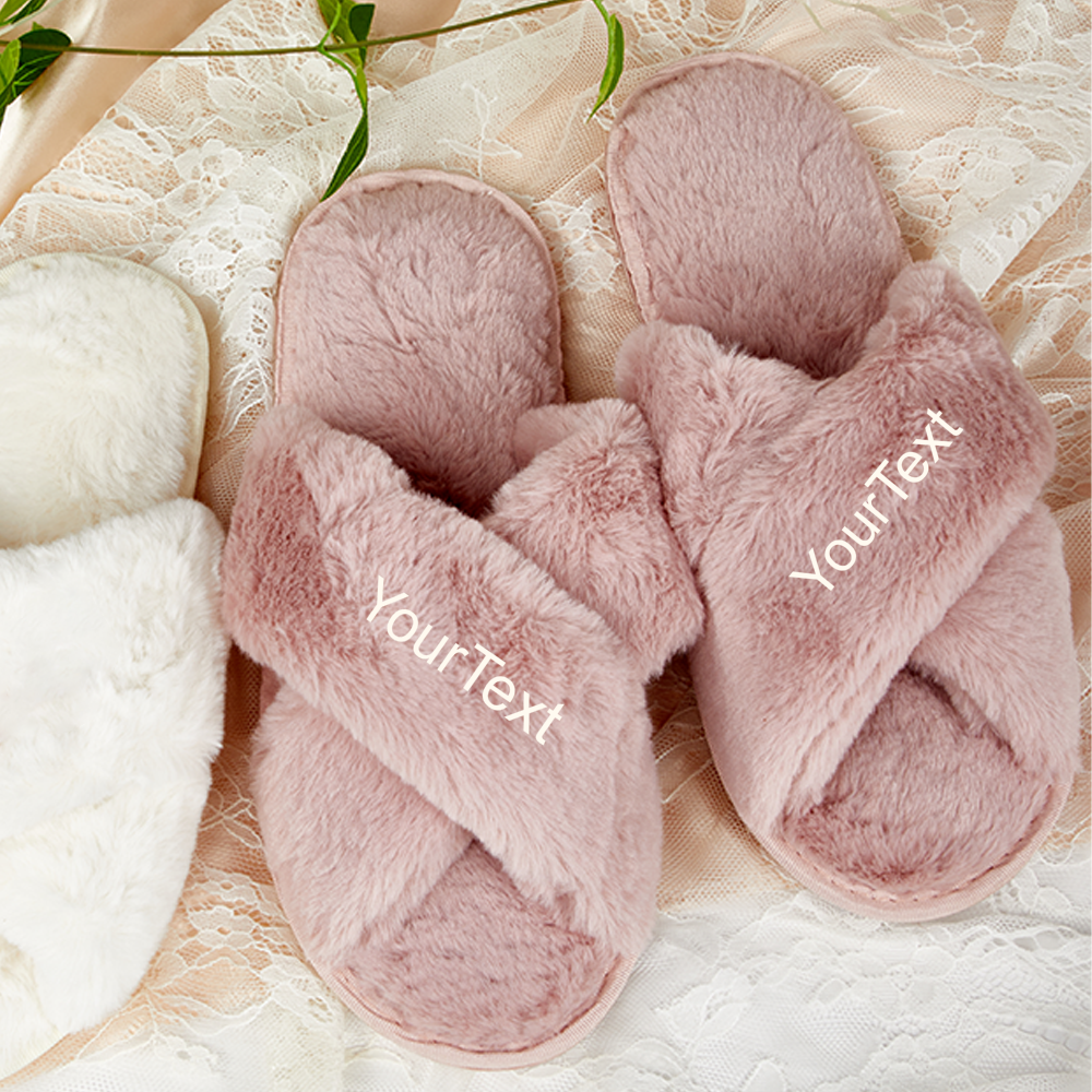 Custom Name - Fashion Plush Pink Slippers Winter Open-toed Indoor Slippers Ti Amo I love you