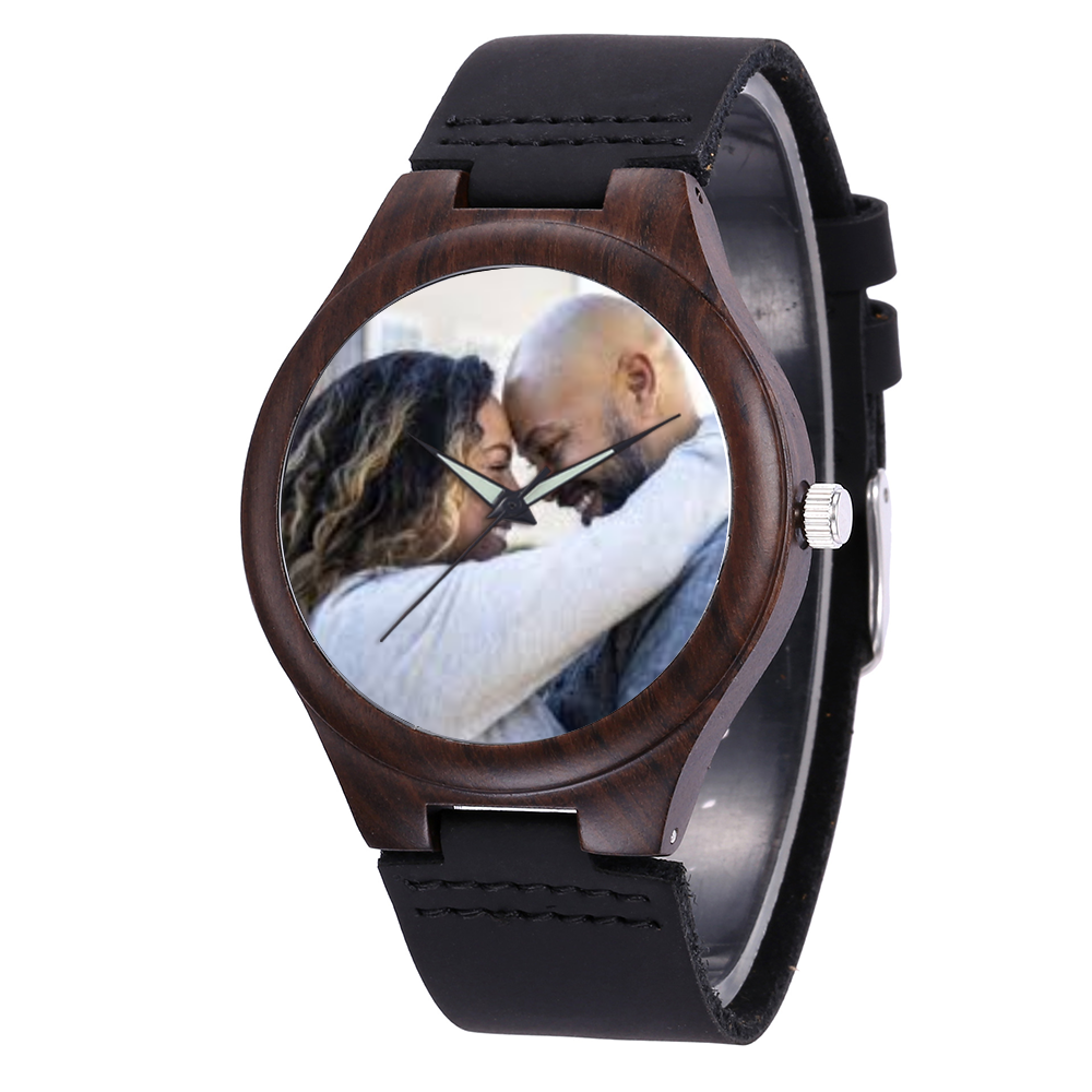 Custom Watch Black PU Quartz Watch Wooden Watches [Premium Gift Box] Ti Amo I love you