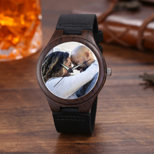 Load image into Gallery viewer, Custom Watch Black PU Quartz Watch Wooden Watches [Premium Gift Box] Ti Amo I love you
