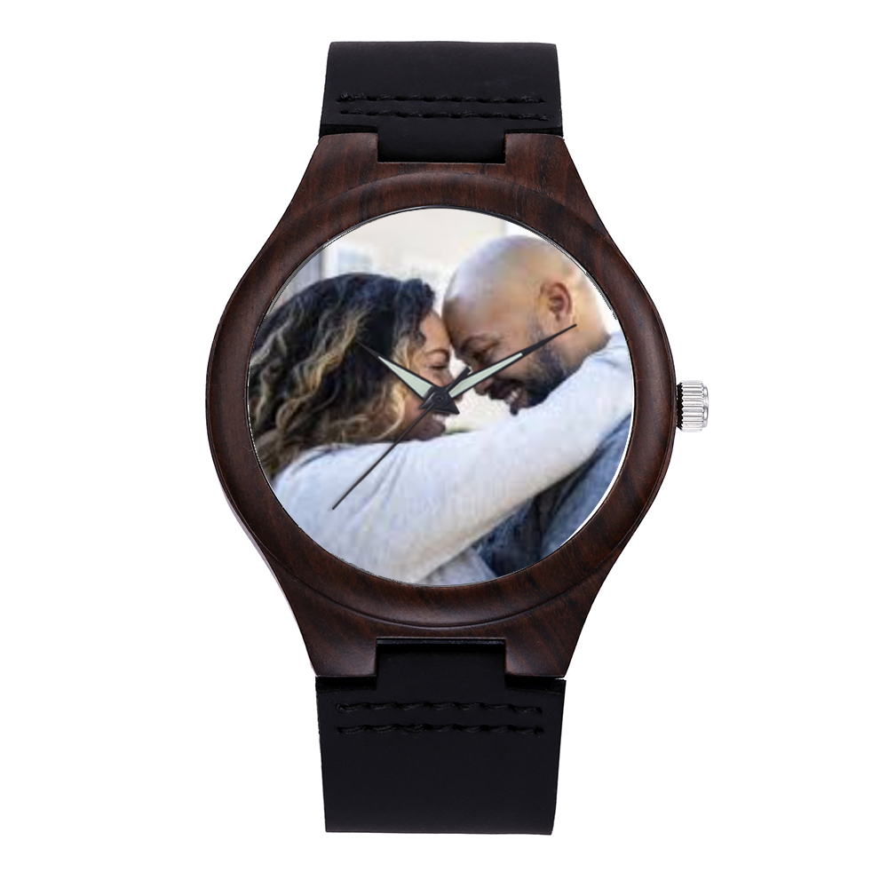 Custom Watch Black PU Quartz Watch Wooden Watches [Premium Gift Box] Ti Amo I love you