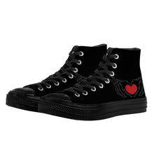 Load image into Gallery viewer, Ti Amo I love you - Exclusive Brand - Black - Skeleton Hands with Heart - High Top Canvas Shoes - Black  Soles
