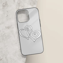 Load image into Gallery viewer, Ti Amo I love you - Exclusive Brand - Silver  - Double White Heart -  iPhone 14 Glass Case (3 cameras)
