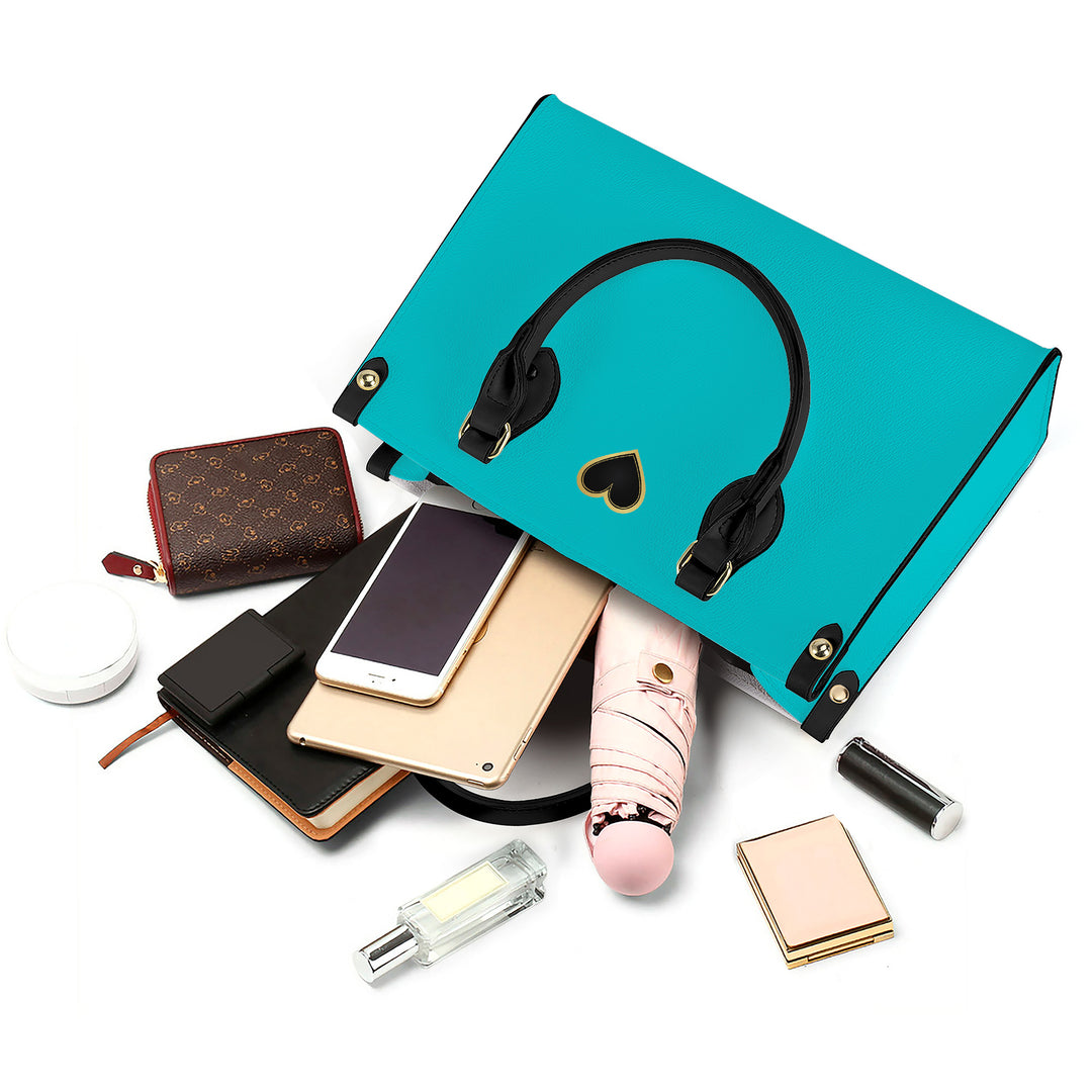 Ti Amo I love you - Exclusive Brand - Vivid Cyan (Robin's Egg Blue) - Luxury Womens PU Tote Bag - Black Straps