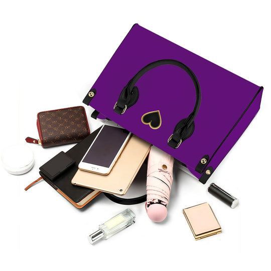Ti Amo I love you - Exclusive Brand - Purple Iris - Luxury Women PU Tote Bag - Black Straps