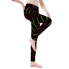 Load image into Gallery viewer, Ti Amo I love you - Exclusive Brand - Black with Red &amp; Yellow Stripes - Yoga Leggings
