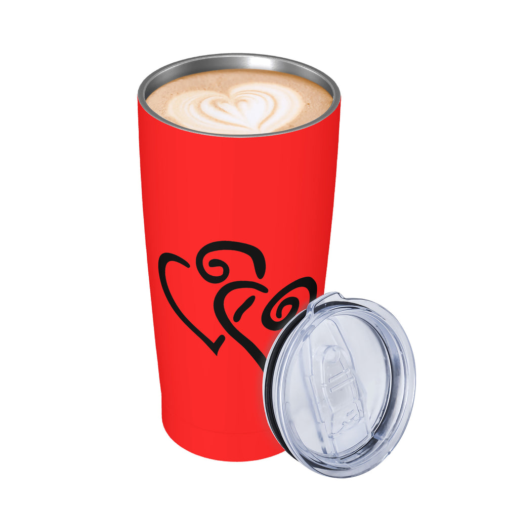 Ti Amo I love you - Exclusive Brand - Red - Double Black Heart - 20oz Stainless Steel Straw Lid Cup