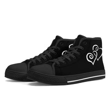 Load image into Gallery viewer, Ti Amo I love you - Exclusive Brand - Black  - Double White Heart High-Top Canvas Shoes - Black Soles
