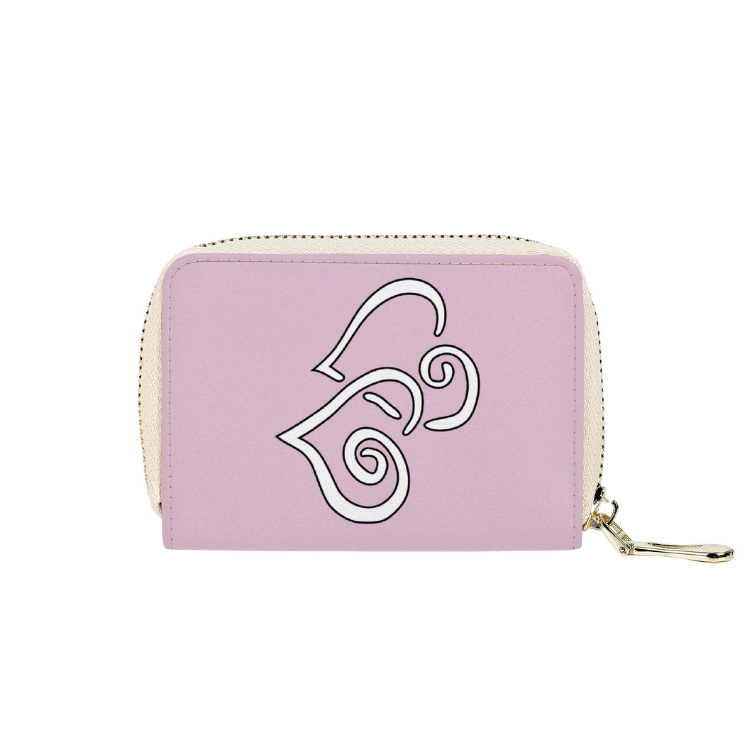 Ti Amo I love you - Exclusive Brand - Melanie Pink - Double White Heart - PU Leather - Zipper Card Holder