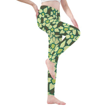 Load image into Gallery viewer, Ti Amo I love you - Exclusive Brand - Hemlock with Pine Glade &amp; Olive Green Floral Pattern - Yoga Leggings
