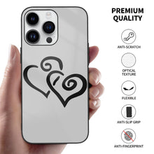 Load image into Gallery viewer, Ti Amo I love you - Exclusive Brand  - Silver  -Double Black Heart -  iPhone 14 Glass Case (3 cameras)
