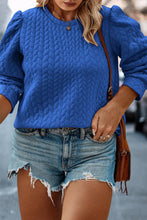 Load image into Gallery viewer, Dark Blue Cable Pattern Puff Sleeve Plus Size Top Ti Amo I love you
