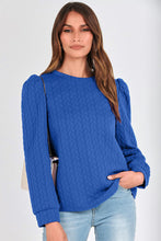 Load image into Gallery viewer, Dark Blue Cable Pattern Puff Sleeve Plus Size Top Ti Amo I love you
