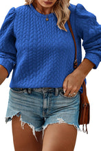 Load image into Gallery viewer, Dark Blue Cable Pattern Puff Sleeve Plus Size Top Ti Amo I love you
