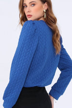 Load image into Gallery viewer, Dark Blue Cable Pattern Puff Sleeve Plus Size Top Ti Amo I love you
