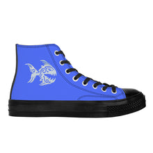 Load image into Gallery viewer, Ti Amo I love you - Exclusive Brand - Neon Blue - Angry Fish - High Top Canvas Shoes - Black  Soles
