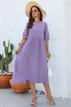 Load image into Gallery viewer, Decorative Button Round Neck Half Sleeve Dress Ti Amo I love you
