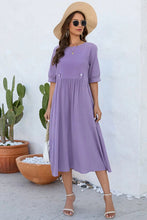 Load image into Gallery viewer, Decorative Button Round Neck Half Sleeve Dress Ti Amo I love you
