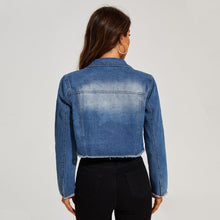 Load image into Gallery viewer, Denim Jacket Women Same Distressed Short Denim Jacket Ti Amo I love you
