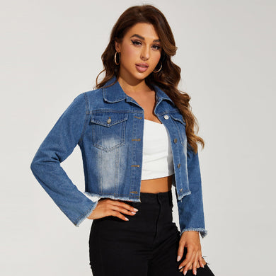 Denim Jacket Women Same Distressed Short Denim Jacket Ti Amo I love you