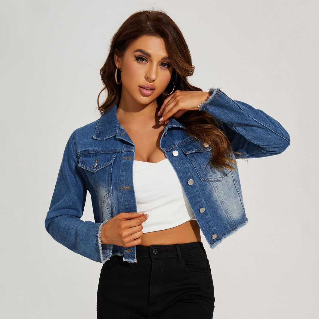 Denim Jacket Women Same Distressed Short Denim Jacket Ti Amo I love you