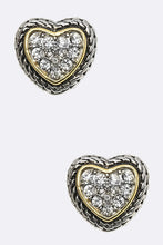 Load image into Gallery viewer, Designed 2 Tone Heart Post Earring Ti Amo I love you
