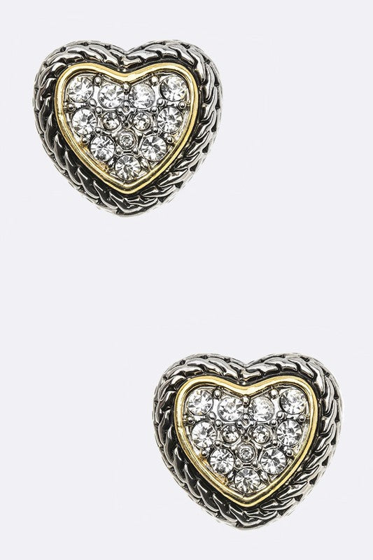 Designed 2 Tone Heart Post Earring Ti Amo I love you