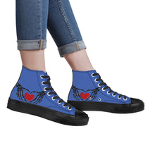 Load image into Gallery viewer, Ti Amo I love you - Exclusive Brand - San Marino Blue - Skeleton Hands with Heart - High Top Canvas Shoes - Black Soles
