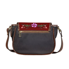 Load image into Gallery viewer, Ti Amo I love you - Exclusive Brand - Dark Burgundy - Fushia Pink &amp; Tony&#39;s Pink Floral Pattern -  Saddle Bag
