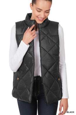 Diamond Quilted Zip Front Vest Ti Amo I love you