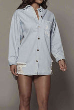 Load image into Gallery viewer, Distressed Long Sleeve Longline Denim Shacket - Sizes S-2XL Ti Amo I love you
