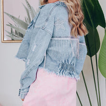 Load image into Gallery viewer, Distressed Raw Hem Denim Jacket Ti Amo I love you
