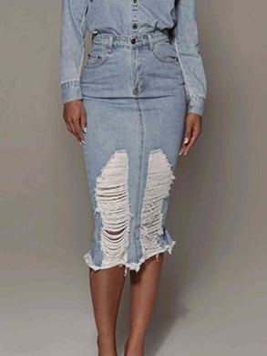 Distressed Slit Denim Skirt Ti Amo I love you