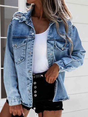 Distressed Snap Down Denim Jacket Ti Amo I love you