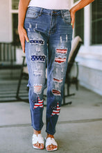 Load image into Gallery viewer, Distressed Straight Jeans with Pockets Ti Amo I love you
