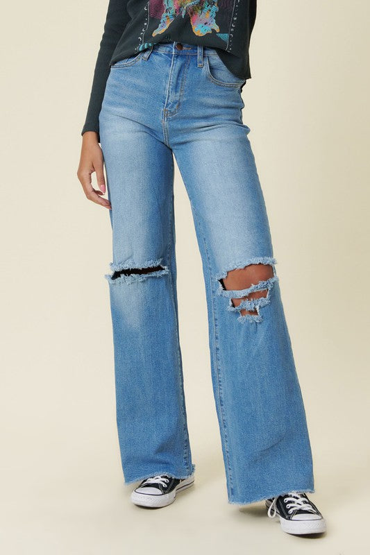 Distressed Wide Fit Jeans Ti Amo I love you