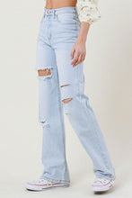 Load image into Gallery viewer, Distressed Wide Leg Jeans Ti Amo I love you
