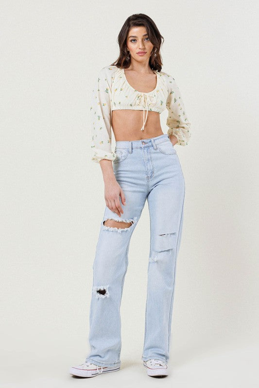 Distressed Wide Leg Jeans Ti Amo I love you