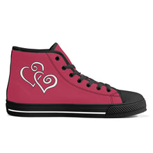 Load image into Gallery viewer, Ti Amo I love you - Exclusive Brand - Viva Magenta - Double White Heart High-Top Canvas Shoes - Black Soles
