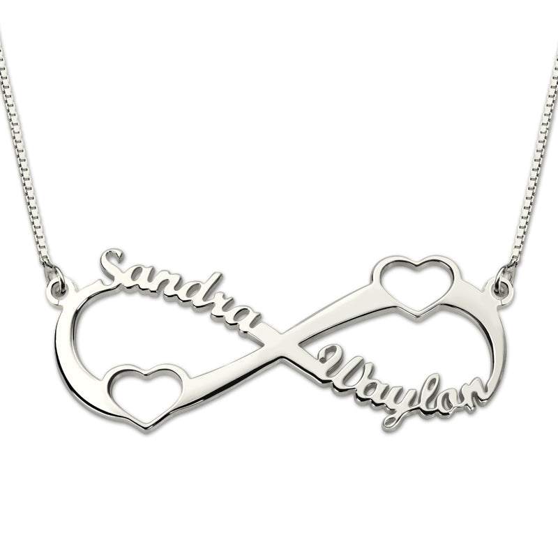 Double Heart Infinity Names Necklace Sterling Silver Ti Amo I love you