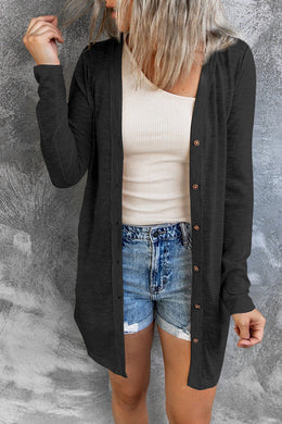 Double Take Button Down Long Sleeve Longline Cardigan Ti Amo I love you