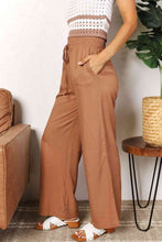 Load image into Gallery viewer, Double Take Drawstring Smocked Waist Wide Leg Pants Ti Amo I love you
