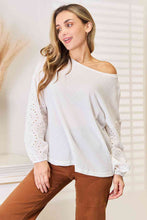 Load image into Gallery viewer, Double Take Eyelet Dropped Shoulder Round Neck Blouse Ti Amo I love you
