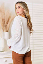 Load image into Gallery viewer, Double Take Eyelet Dropped Shoulder Round Neck Blouse Ti Amo I love you
