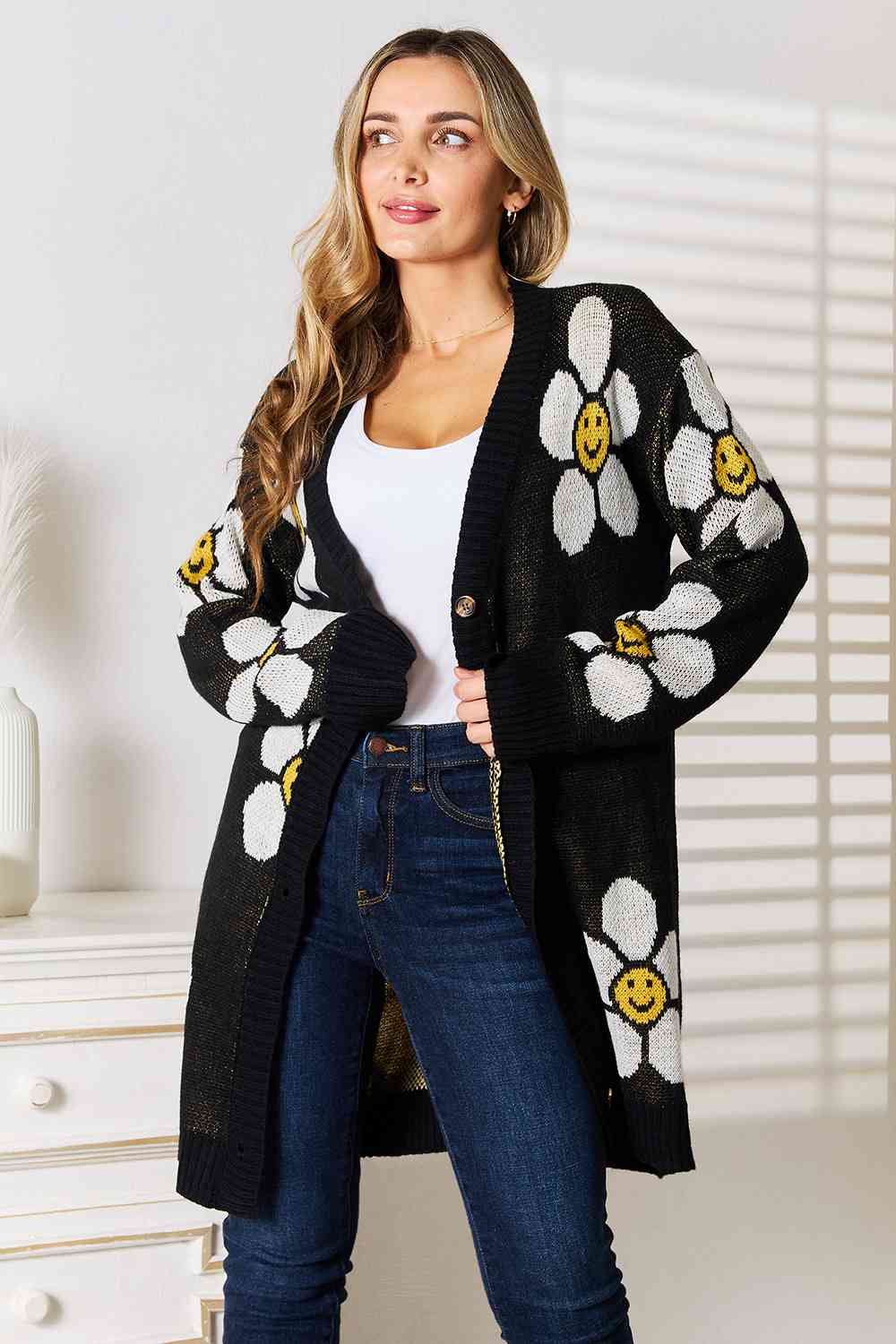 Double Take Floral Button Down Longline Cardigan Ti Amo I love you