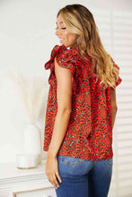 Load image into Gallery viewer, Double Take Floral Flutter Sleeve Notched Neck Blouse Ti Amo I love you
