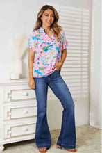 Load image into Gallery viewer, Double Take Floral Notched Neck Short Sleeve Top Ti Amo I love you
