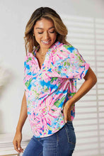 Load image into Gallery viewer, Double Take Floral Notched Neck Short Sleeve Top Ti Amo I love you
