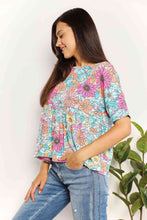 Load image into Gallery viewer, Double Take Floral Round Neck Babydoll Top Ti Amo I love you
